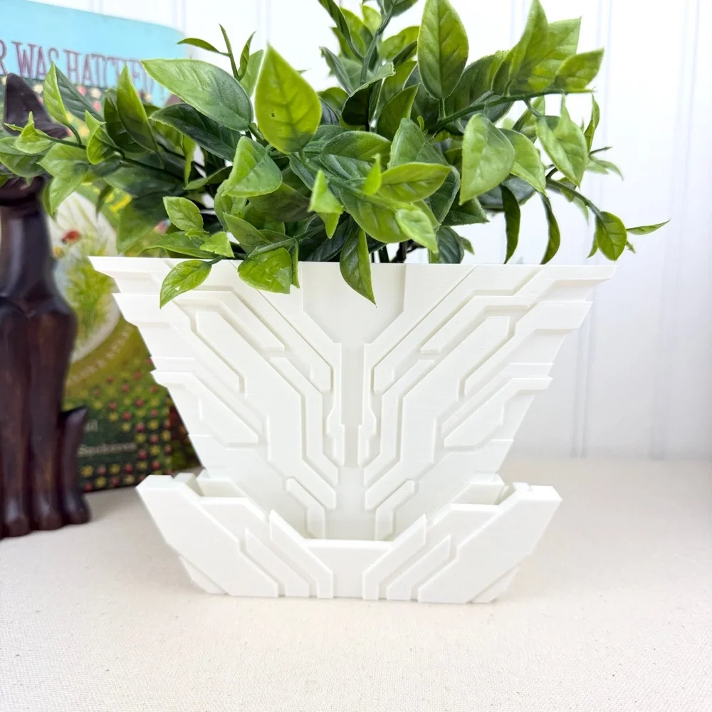 Futuristic Geometric Planter Pot, Uplink Planter, Circuit Board Design, Indoor